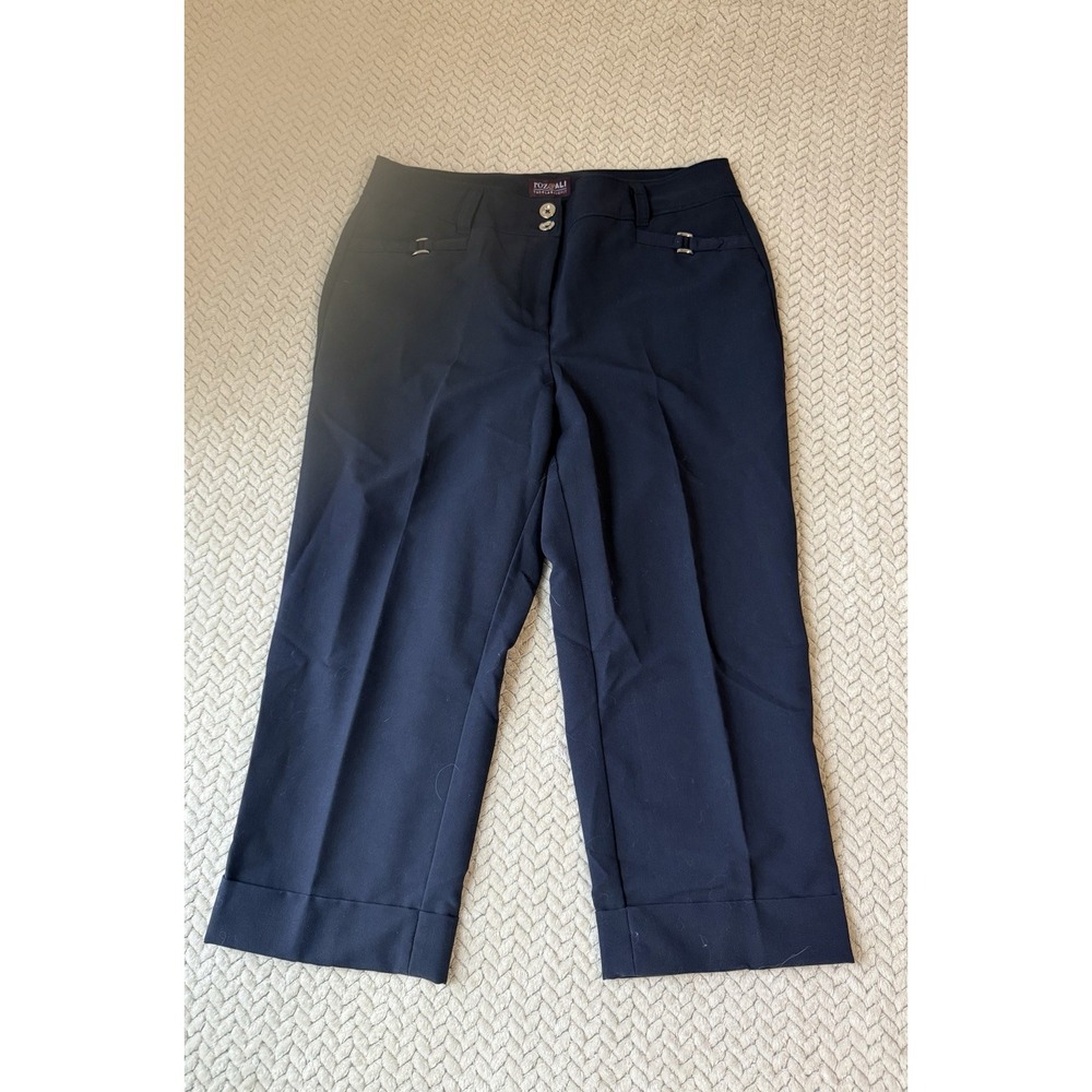 Ros & Ali The Classic Fit Navy Blue Business Casual Cuffed Capris Double Button